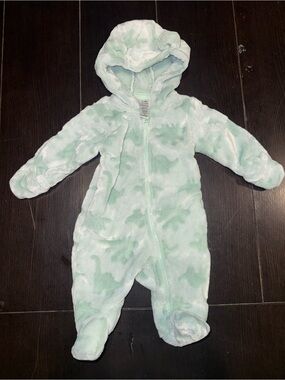 George Mint Green Dino Hooded Footed One-Piece